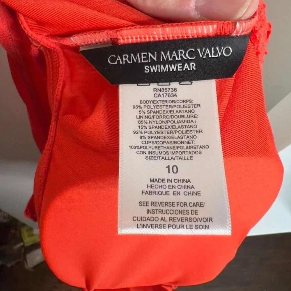 Carmen Marc Valvo Orange Crochet One-Piece Swimsuit